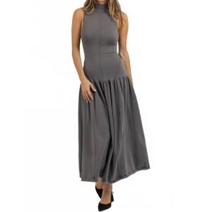 NEW LALAVON lucy mock neck maxi dress in grey